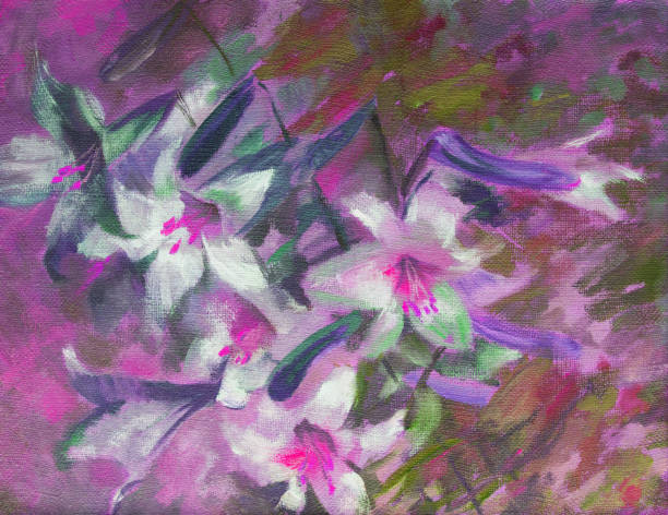 istock Illustration oil painting lilies landscape flowers impressionism horizontal landscape blooming white garden lilies in a flowerbed 1287217281