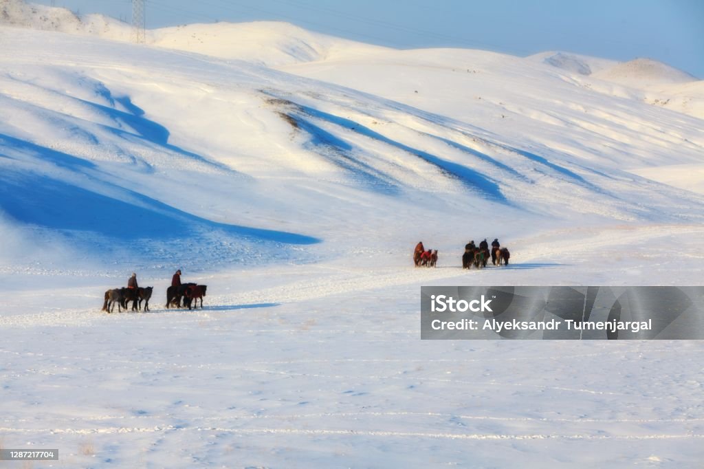 Winter in Mongolia The climate in Winter in Mongolia is quite cold Independent Mongolia Stock Photo