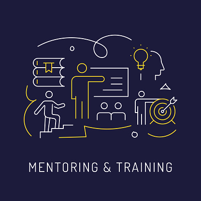 Mentoring and Training Concept, Modern Line Art Icons Background. Linear Style Vector Illustration.