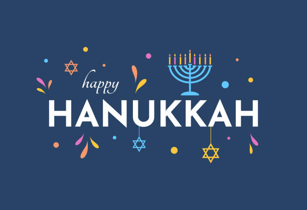 ilustrações, clipart, desenhos animados e ícones de feliz cartão colorido hanukkah com menorah. vetor - menorah