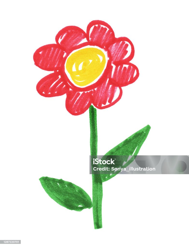 Child Drawing Of Flower Stock Illustration - Download Image Now ...