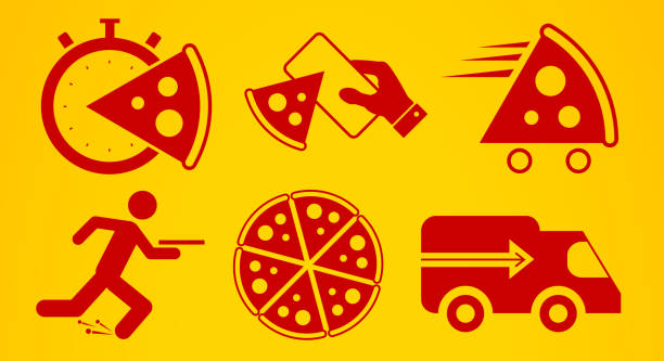 披薩送貨圖示集。向量插圖 - van vleuten 幅插畫檔、美工圖案、卡通及圖標