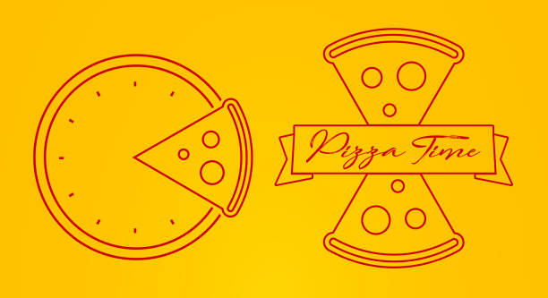 ilustrações, clipart, desenhos animados e ícones de pizza time 2 conceito de emblema. ilustração vetorial - cheese backgrounds pattern portion