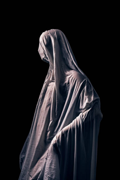 istock Scary ghost isolated on black background with clipping path 1287223296