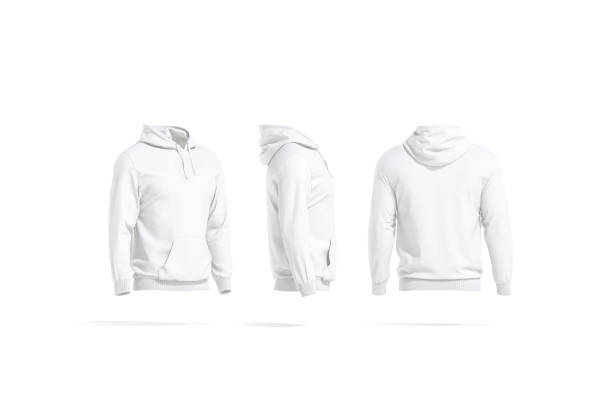 blank white hoodie with hood mockup, side and back view - velo casaco imagens e fotografias de stock