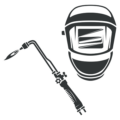 Gas cutter and welding helmet monochrome illustration
