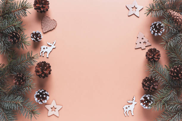 istock Christmas background with wooden decorations. Eco friendly, zero waste. New year's backdrop 1287224985