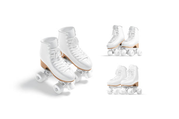 istock Blank white roller skates with wheels mockup pair, different views 1287225024