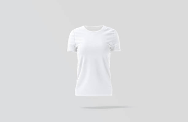 istock Blank white women t-shirt mock up, gray background 1287225422