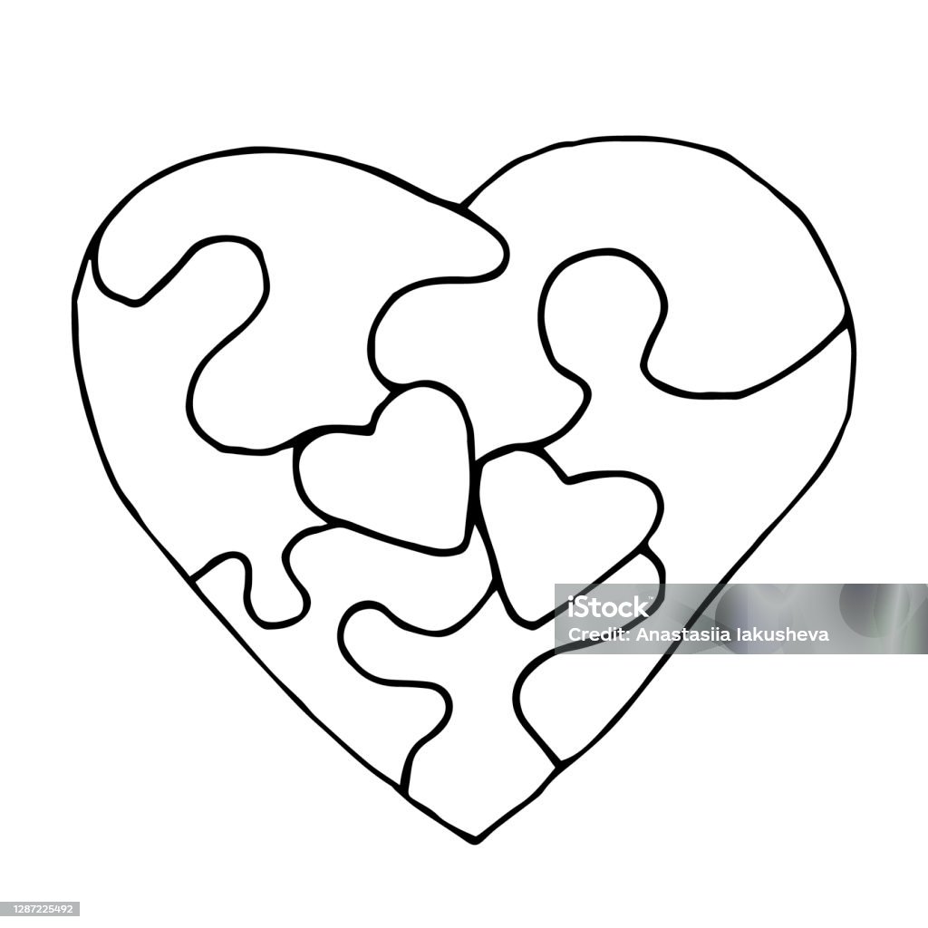 Heart Shaped Puzzle Vector Outline Stock Illustration - Download Image