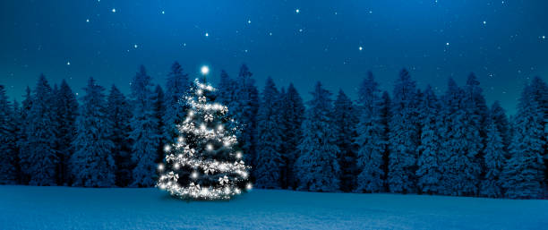 istock Bright shiny  Christmas tree in a winter forest at night 1287227268