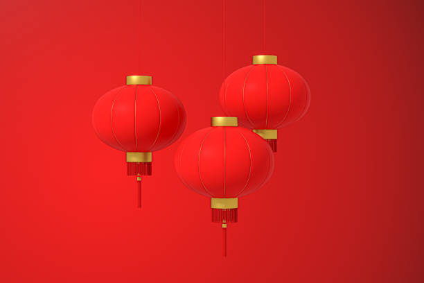 istock Red Chinese traditional lanterns background, 3d rendering. 1287227534