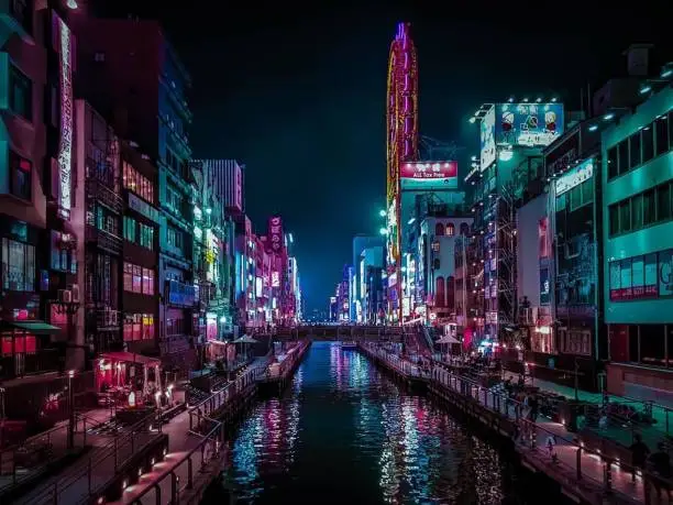 night walks in dotonbori, japan. the light of the market and resto to bright the city