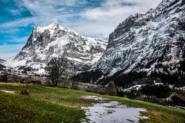 Beautiful aerial view of the Swiss Alps in summer, near Lauterbrunnen in the Bernese Highlands  in Switzerland
