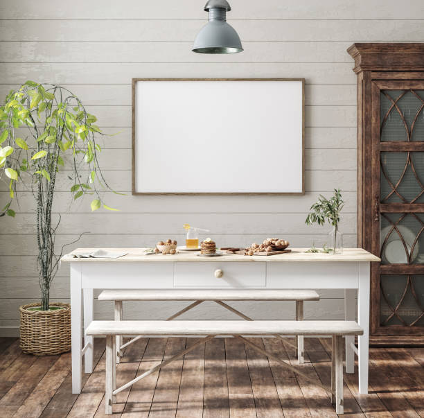 istock Mock up poster frame in kitchen interior, Farmhouse style 1287233745