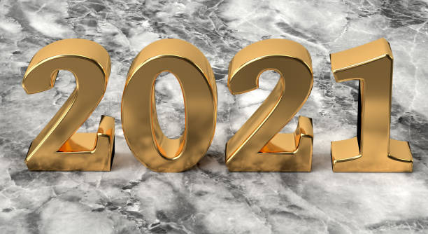 istock New year concept. Golden number 2021 on marble background 1287235658