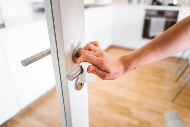 istock Disinfecting high traffic surfaces 1287236502