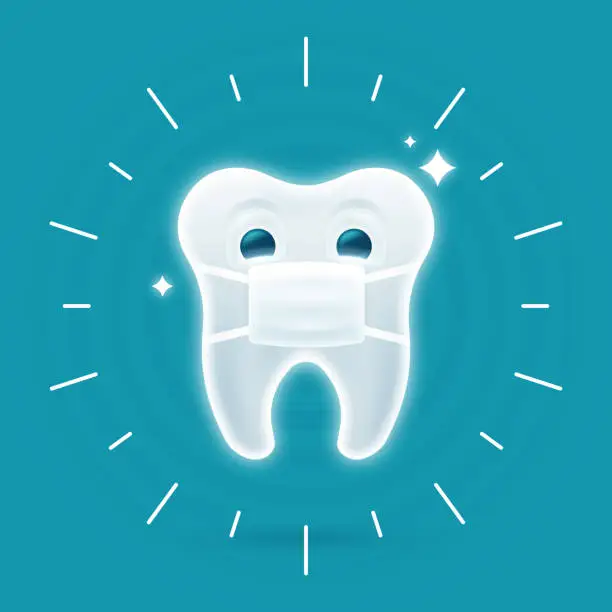 Vector illustration of Cute Excited Tooth with Facemask