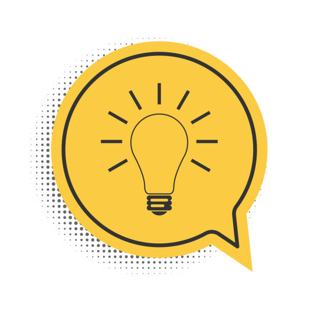 istock Black Light bulb with rays shine icon isolated on white background. Energy and idea symbol. Lamp electric. Yellow speech bubble symbol. Vector 1287238935