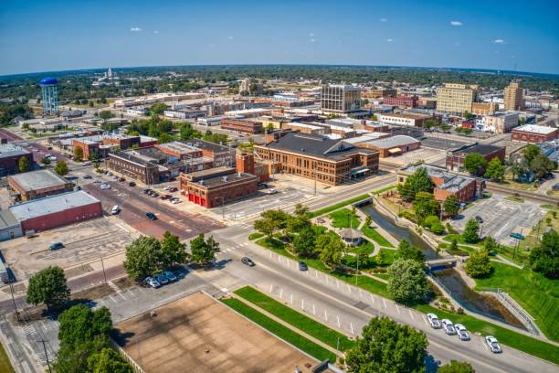 Aerial View of Downtown Hutchinson, Kansas in Summer stock photo