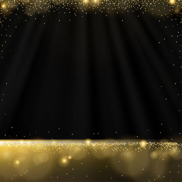 istock Gold glitter falling with sparkle shine light confetti and bokeh on black,Vector magic gold dust and glare golden shimmer texture for luxury backdrop,Festive Christmas, New Year banner or flyer 1287244347