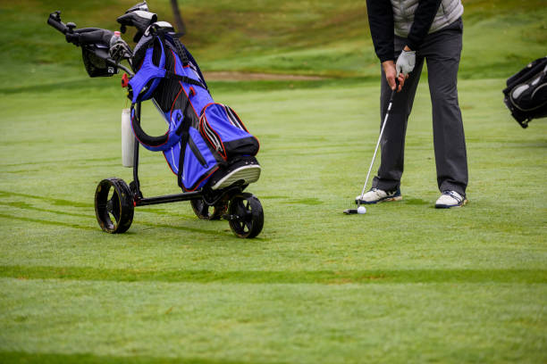 istock With a putt, hit the hole with the golf ball 1287247201