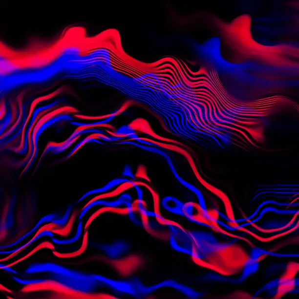 Photo of Wave Abstract Graph Pulse Red Blue Neon Swirl Shape Pattern Rippled Ink Smoke Texture Black Background Digitally Generated Image