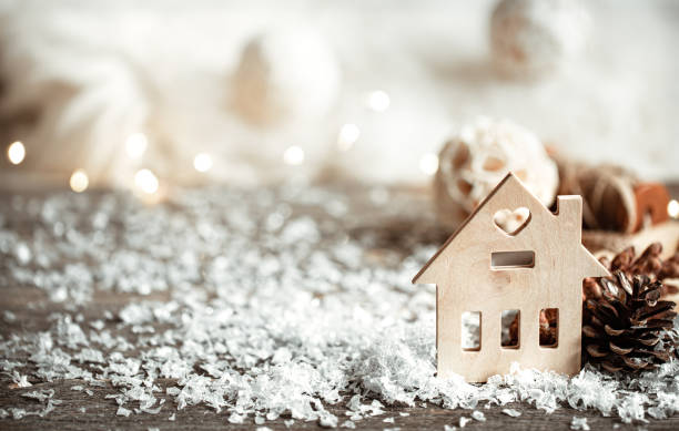 istock Abstract christmas background with decor detail and snow copy space. 1287249590