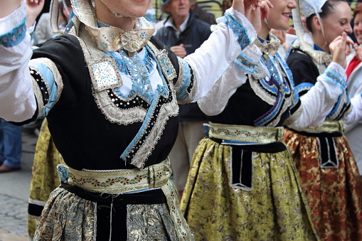 Quimper, Brittany/France- July 28, 2013 : The annual Festival de Cornouaille  (Cornouaille Kemper) in the city of Quimper. The Festival of traditional dance, music, storytelling, food, and culture.