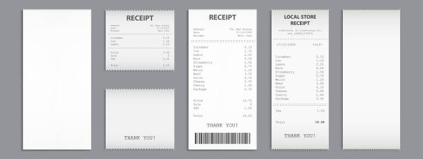 istock Shop receipts, paper cash checks with barcode 1287253701