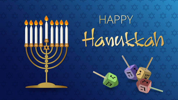 illustrazioni stock, clip art, cartoni animati e icone di tendenza di buona festa ebraica tradizionale di hanukkah - hanukkah menorah dreidel judaism