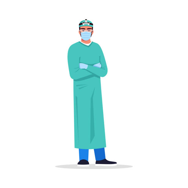 chirurg halb flache rgb-farbvektor-illustration - chirurg stock-grafiken, -clipart, -cartoons und -symbole