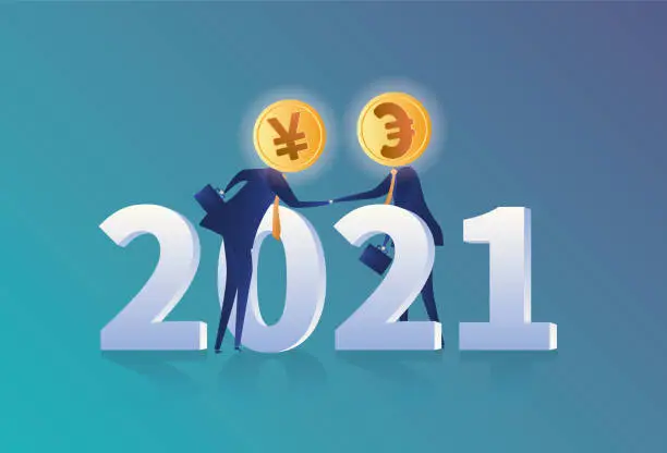 Vector illustration of 2012, cooperation between RMB and British pound