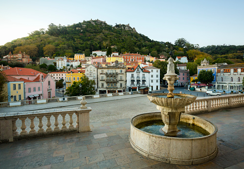 Fountain on a main square of Sintra old town near Lisbon in Portugal.