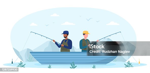 103 A Cartoon Of A Man In A Fishing Boat Fishing Illustrations & Clip Art -  iStock