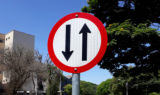 Portable No Parking Sign Standing on the Road.