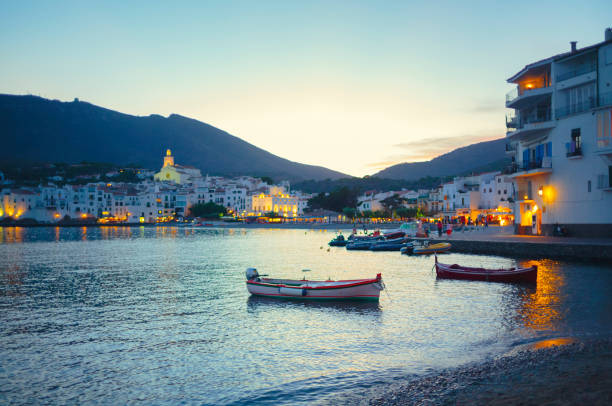 Boats moored in Cadaques in Catalonia, Spain.