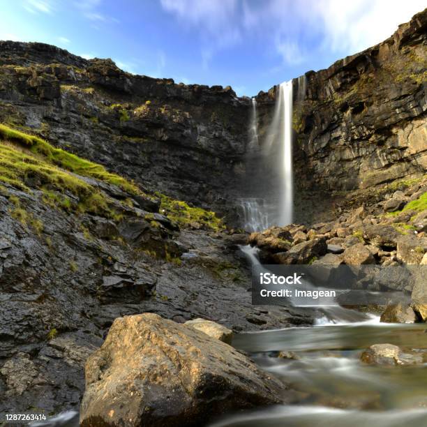 Fossa Waterfall Stock Photo - Download Image Now - Faroe Islands, Mountain, River