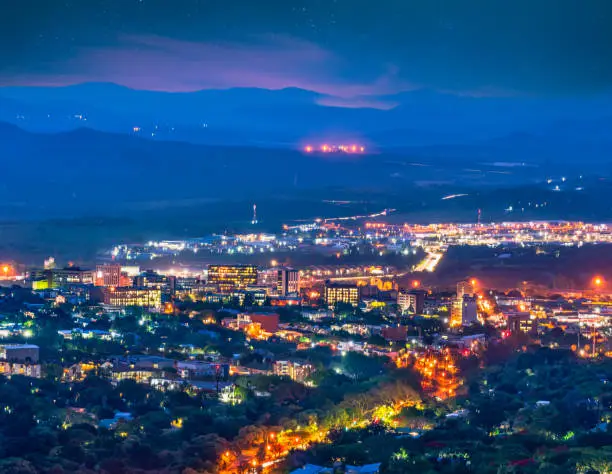 Nelspruit city at night with stars in the sky in Mpumalanga South Africa