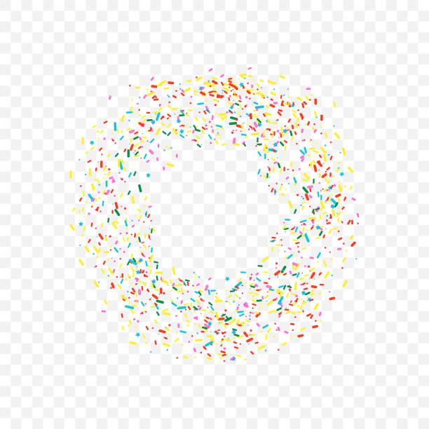 Sprinkles grainy Sprinkles grainy. Sweet confetti on white chocolate glaze background. Cupcake, donuts, dessert, sugar, bakery background. Vector Illustration for holiday designs, party, birthday, wedding invitation. sprinkles stock illustrations