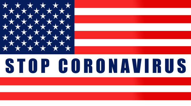 istock Stay home! Home Quarantine. Background, banner, poster with text inscription over US flag. Covid-19. 1287271095