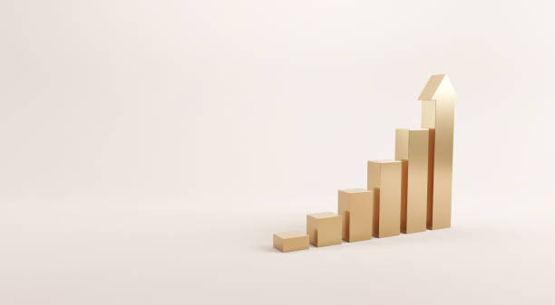 istock Gold stair step to growth success, 3d render, progress way and forward achievement creative concept 1287271439