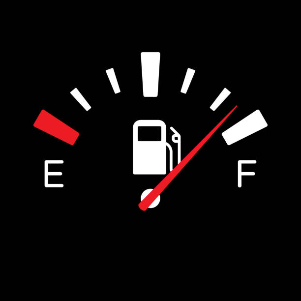 ilustrações, clipart, desenhos animados e ícones de sinal de gagem de mostrador do tanque de combustível. símbolo indicador de nível de gasolina de transporte. ilustração vetorial. - gas gauge full empty
