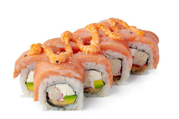 istock Philadelphia sushi roll isolated on white background 1287275125