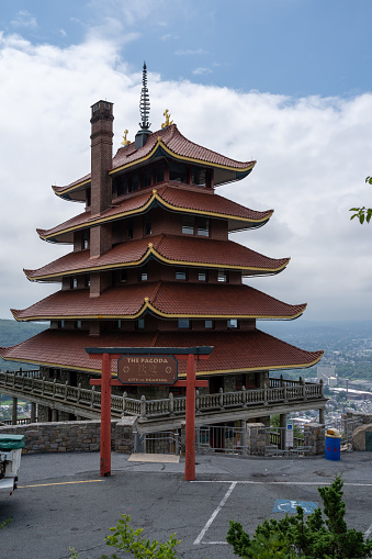 The beautiful architecture of the pagoda overlooking the city of Reading, Pennsylvania.