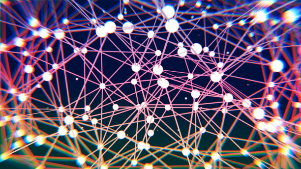 istock Close up of abstract network with colorful dots connected on a dark background 1287285680