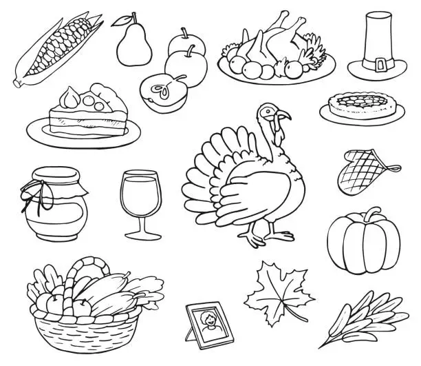 Vector illustration of Thanksgiving Day Doodles Set