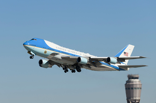 Prague, Czech Republic  - April 8, 2010: Air Force One taxis around PRG airport.