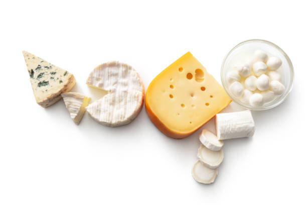 Cheese: Variety of Cheeses Isolated on White Background Cheese: Variety of Cheeses Isolated on White Background artisanal food and drink stock pictures, royalty-free photos & images
