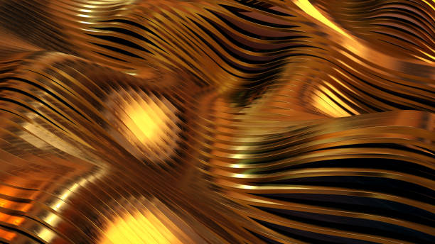 istock Wavy gold luxury bands background, 3d render illustration 1287291151